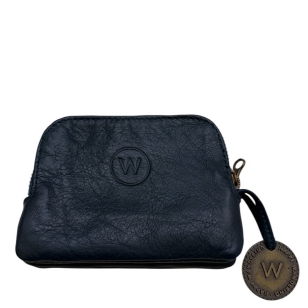 WANDERERS TRAVEL CO - BLUE SMOOTH LEATHER COMPACT CARD CASE ZIP WALLET